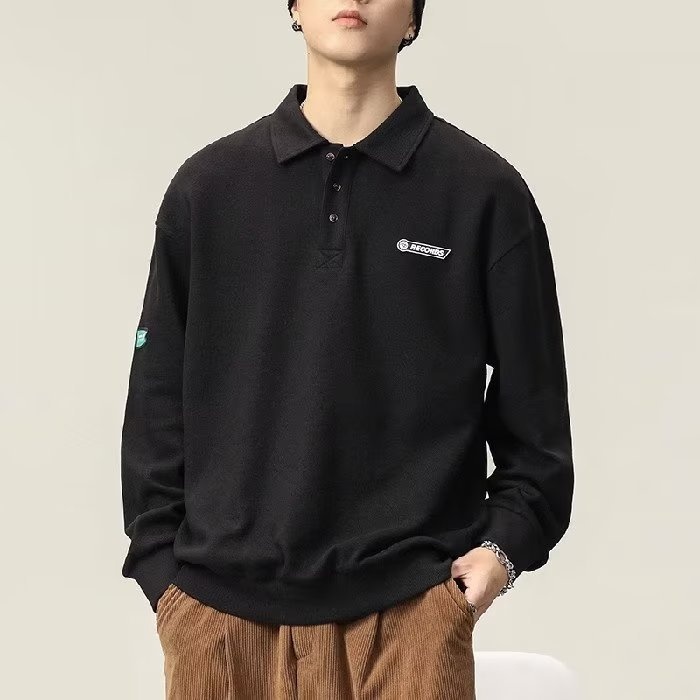 Chłopięca koszulka polo męska American High Street z długim rękawem 2023 Nowa biała kurtka z kołnierzykiem wiosenno-jesienna_voghion.com