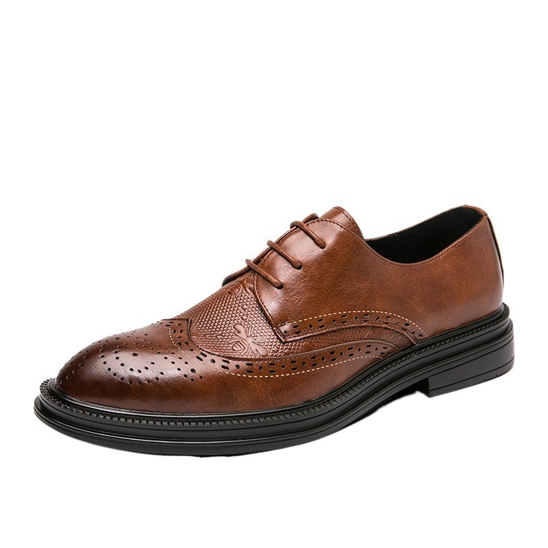 Voyage 2025 New Korean Style Brogue Men's British Business Formal Leather Hairstylist Work Trendy Shoes_voghion.com
