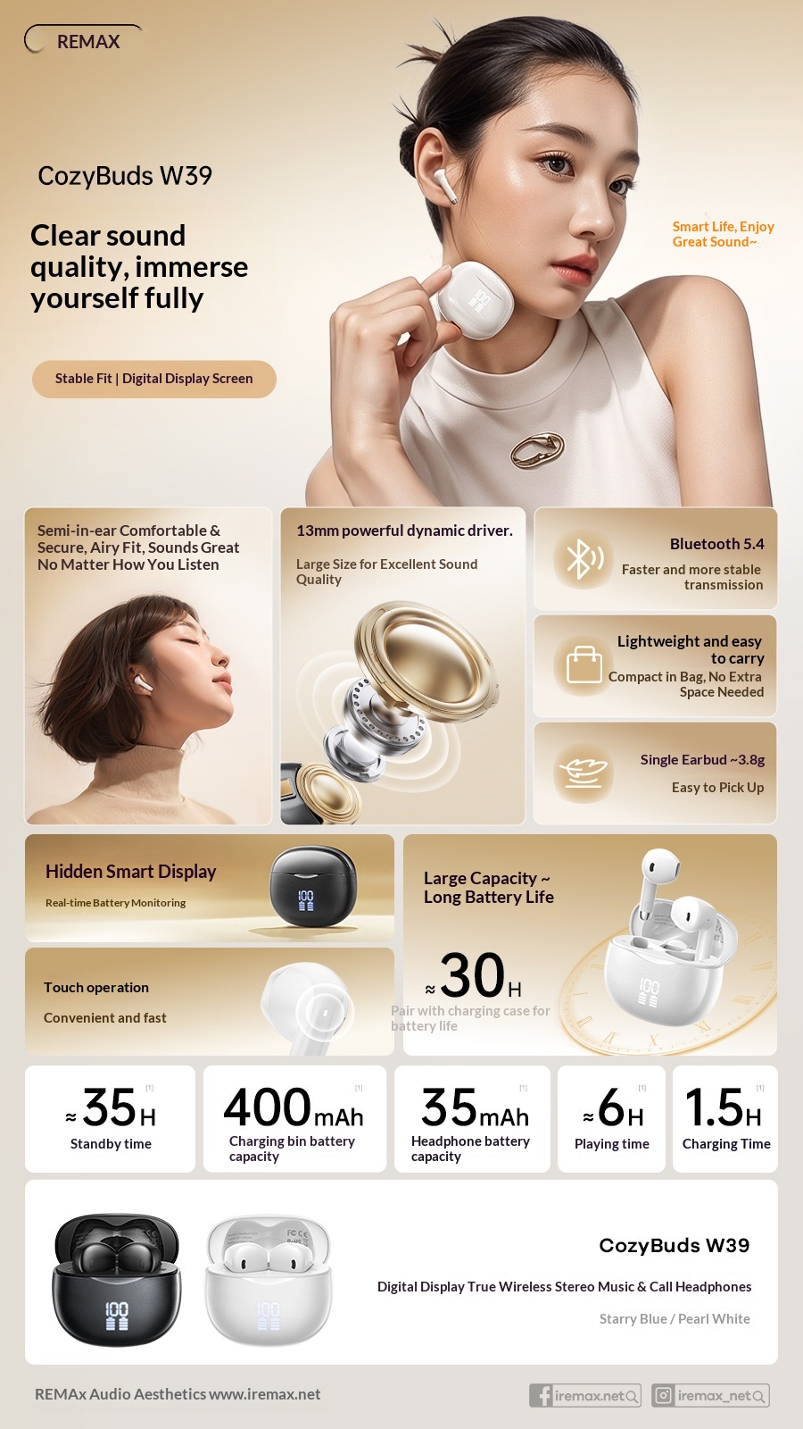 NeoGear NeoGear Remax Display Batteria a lunga durata Bluetooth 5.4 Cellulare Musica Auricolari wireless_voghion.com