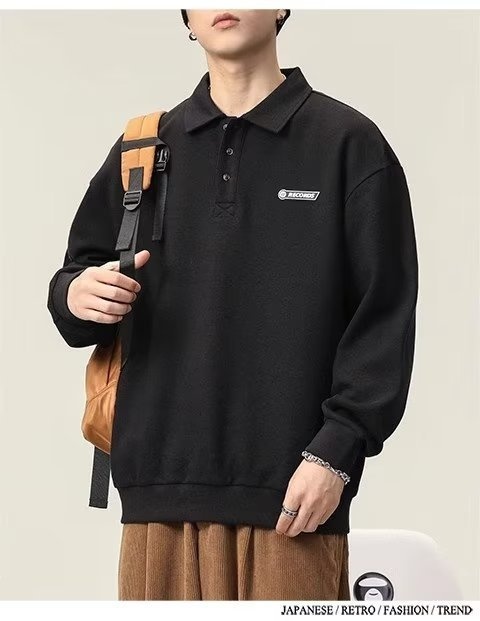 Chłopięca koszulka polo męska American High Street z długim rękawem 2023 Nowa biała kurtka z kołnierzykiem wiosenno-jesienna_voghion.com