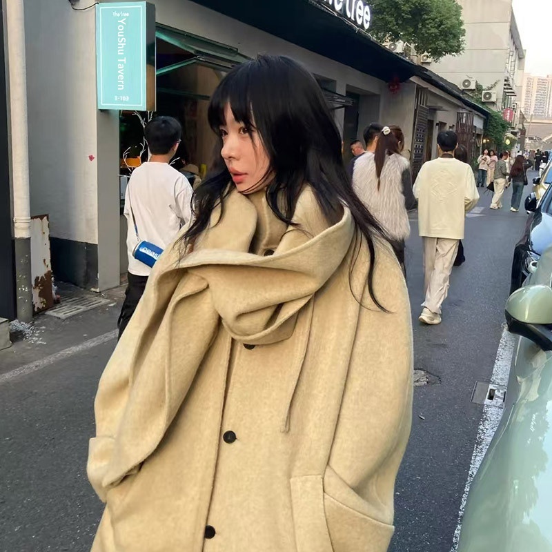 2025 Winter New Korean Style Elegant Stand Slimming Scarf Collar Mid-Length Double-Sided Wool Coat For Women_voghion.com