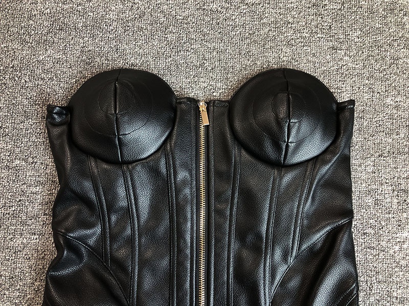 ChicShe ChicShe Haut tube noir moulant en cuir PU pour femme, style européen et américain, robe de soirée élégante et fuselée, best-seller_voghion.com