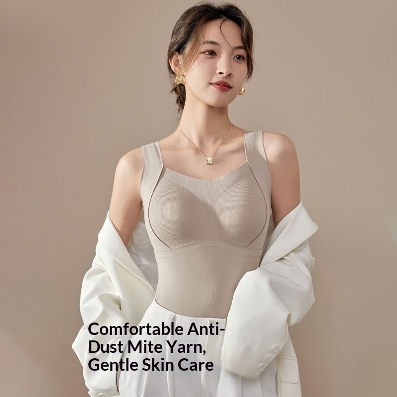 girl De Rong Quick-Heat Thermal Vest For Women, Autumn And Winter Seamless Fleece-Lined Thickened With Chest Pads, Integrated_voghion.com