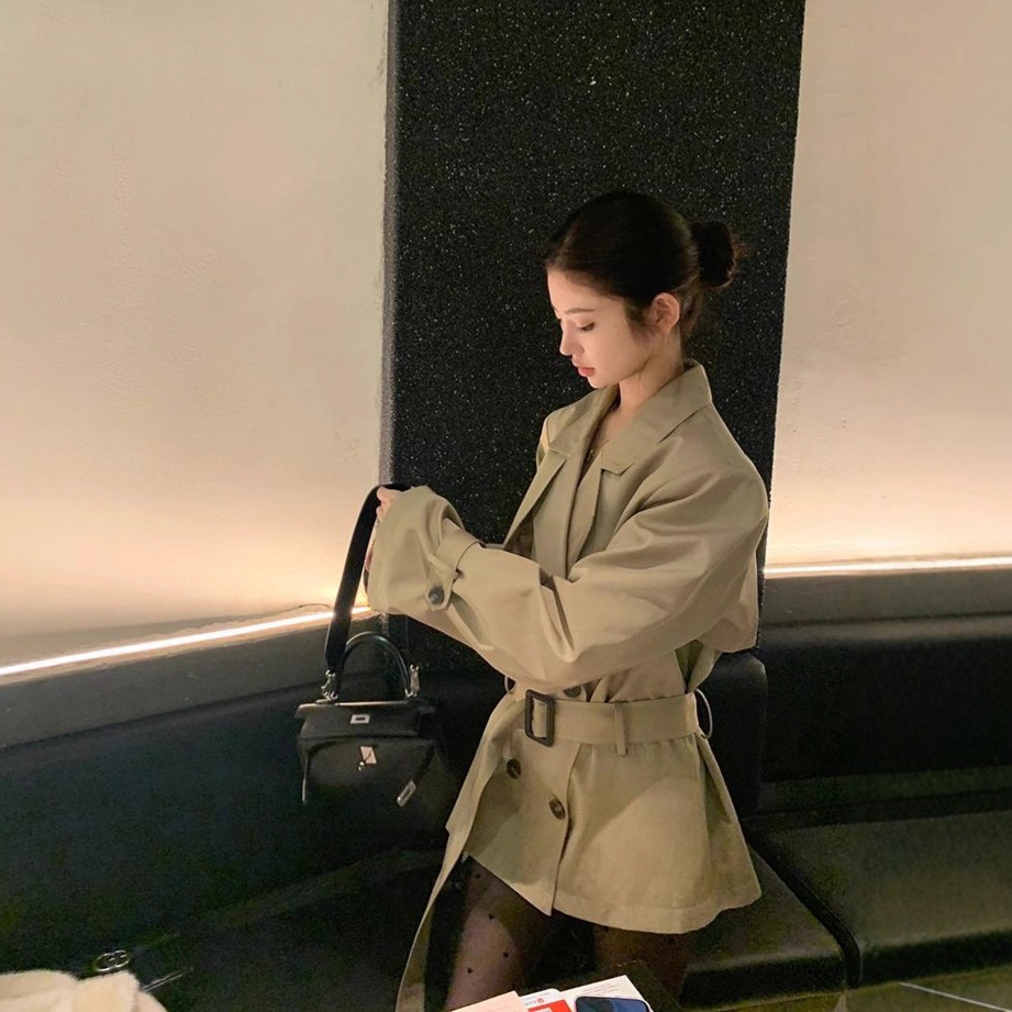 2025 Spring And Autumn New British Style Petite Waist-Cinching Elegant Short Coat For Women Korean High-End Trench Women's Clothing_voghion.com