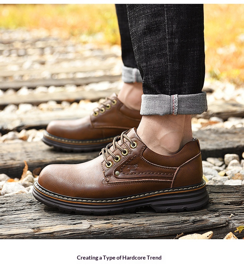 Chaussures de travail d'extérieur WalkPrime en cuir véritable de vachette, transfrontalières européennes et américaines, avec large embout de sécurité, résistantes à l'usure et antidérapantes._voghion.com