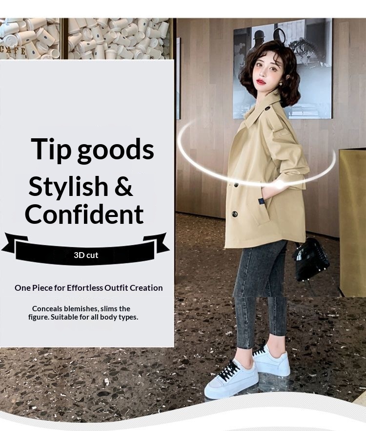 Women's Clothing Elegant Short Trench Coat For Women Korean Style Suit Collar Long Sleeve Top 2024 Spring Autumn New Loose Casual Jacket_voghion.com