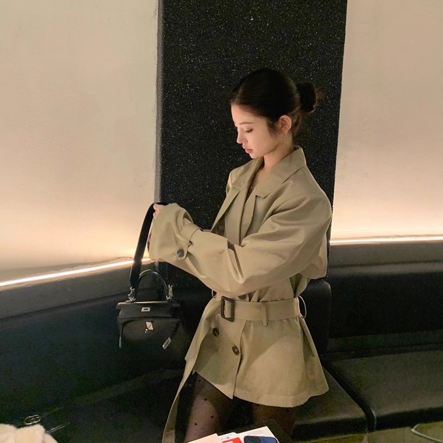 2025 Spring And Autumn New British Style Petite Waist-Cinching Elegant Short Coat For Women Korean High-End Trench Women's Clothing_voghion.com