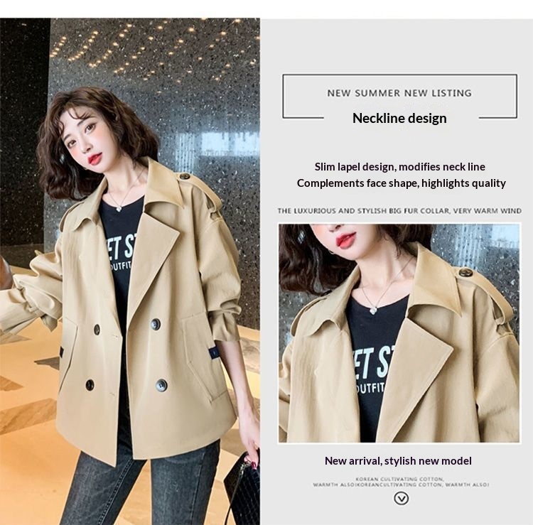 Women's Clothing Elegant Short Trench Coat For Women Korean Style Suit Collar Long Sleeve Top 2024 Spring Autumn New Loose Casual Jacket_voghion.com