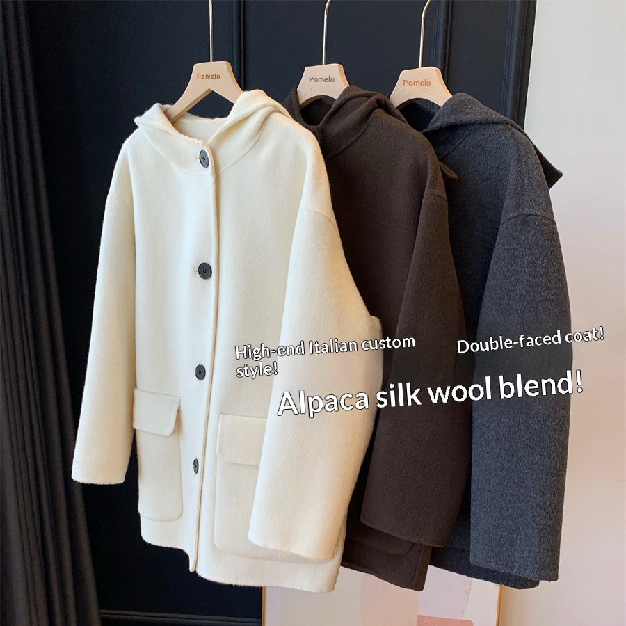 Women's Clothing Women's Clothing Heavyweight Practical!Alpaca Silk Double-Sided Wool Hooded Coat Short Woolen Overcoat G070507_voghion.com