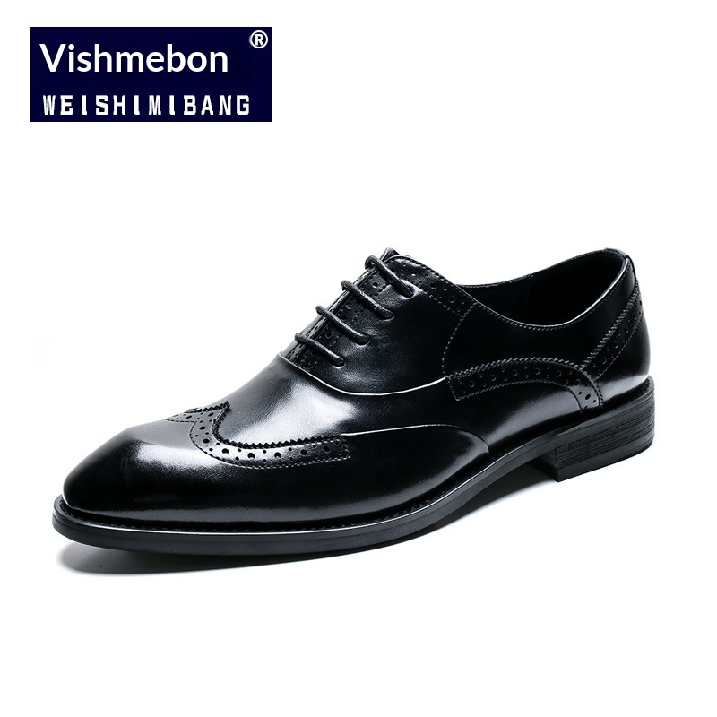 WalkPrime 2024 Novo modelo British Brogue Casual Moderno Respirável e Elegante em Couro com Bico Fino para Negócios Formais_voghion.com