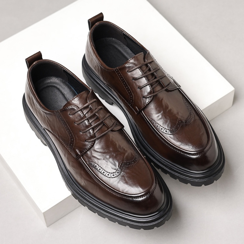 WalkPrime Leather New Business Formal British Style Casual Brogue Black Men's Live Wedding Groom Shoes_voghion.com
