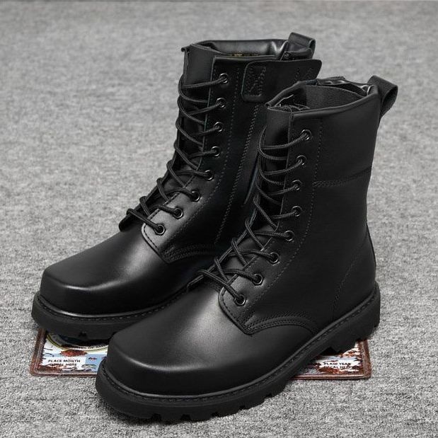 Bottes de travail montantes en cuir de vachette imperméables à embout en acier, respirantes et tactiques, idéales pour l'entraînement au combat en extérieur. Modèle spécial de type Martin._voghion.com