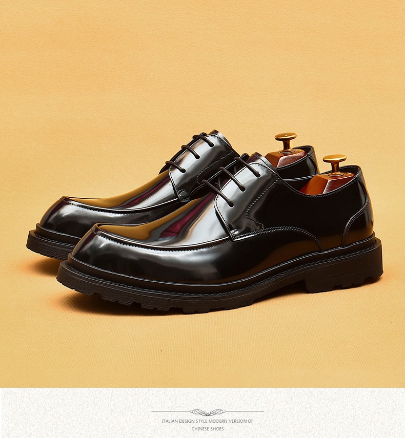 Voyage Voyage Cross-Border Men's Genuine Formal British Derby Patent Leather Glossy Business Shoes_voghion.com