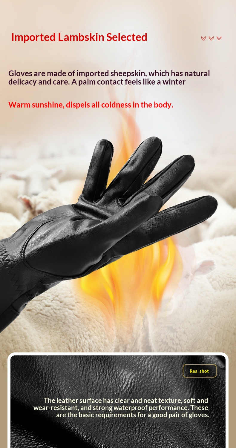 boy Boy Boy Jihua Sheepskin Men Autumn Winter Simple Cycling Warm Leather Windproof Thickened Texture Full Finger Gloves_voghion.com