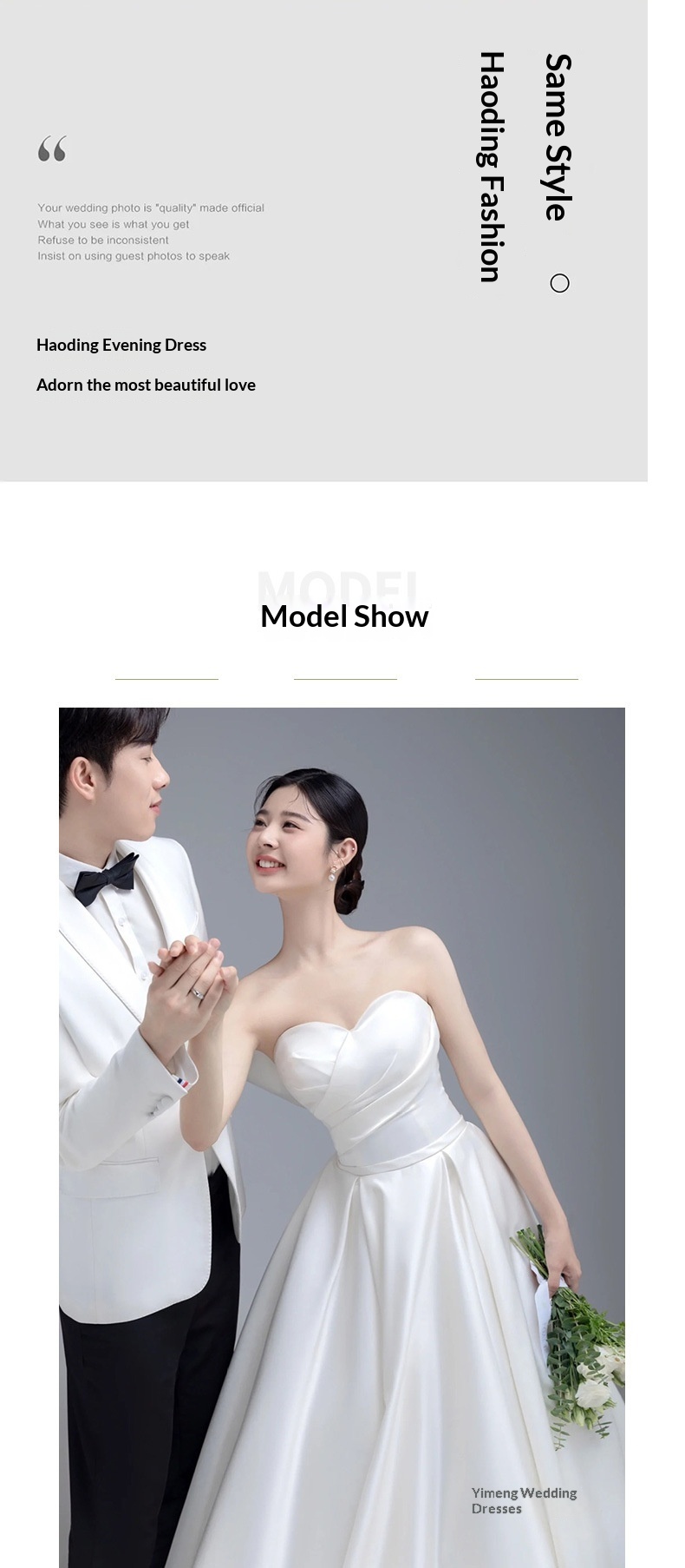 ChicShe ChicShe Franse stijl satijnen trouwjurk, klein, high-end gevoel, petite strapless bruidsjurk, lichte receptiejurk_voghion.com