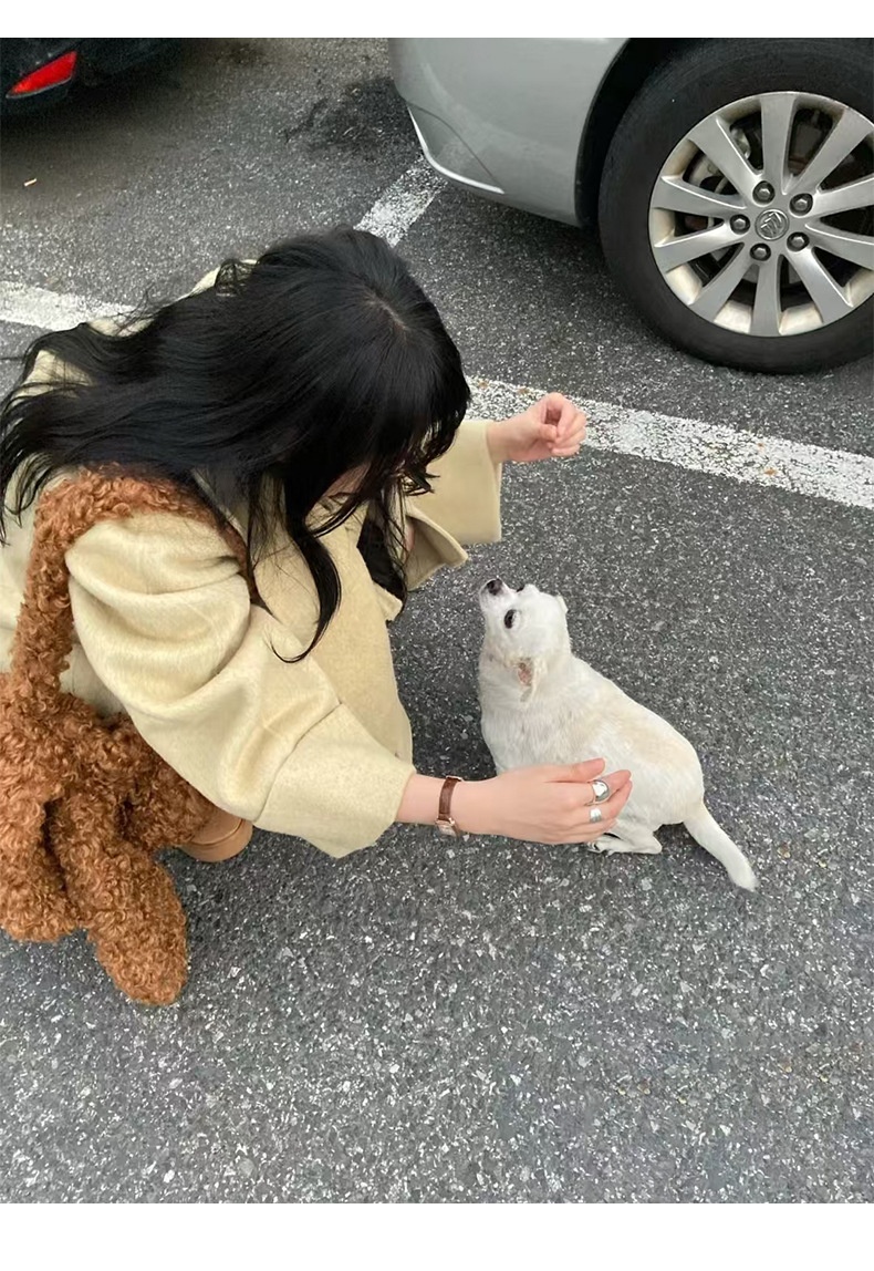 2025 Winter New Korean Style Elegant Stand Slimming Scarf Collar Mid-Length Double-Sided Wool Coat For Women_voghion.com