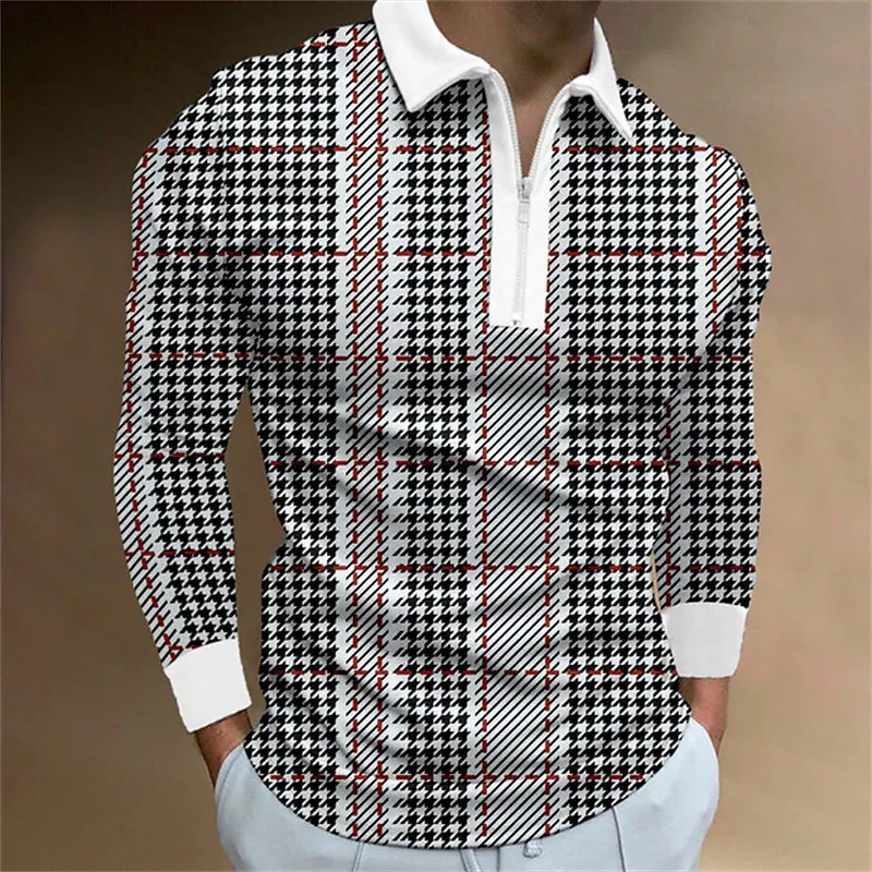 boy Boy Cross-Border New Striped 3-Color Shirt Spring And Autumn Long Sleeve Zipper Turn-Down Collar Casual Plus Size Men's Polo_voghion.com