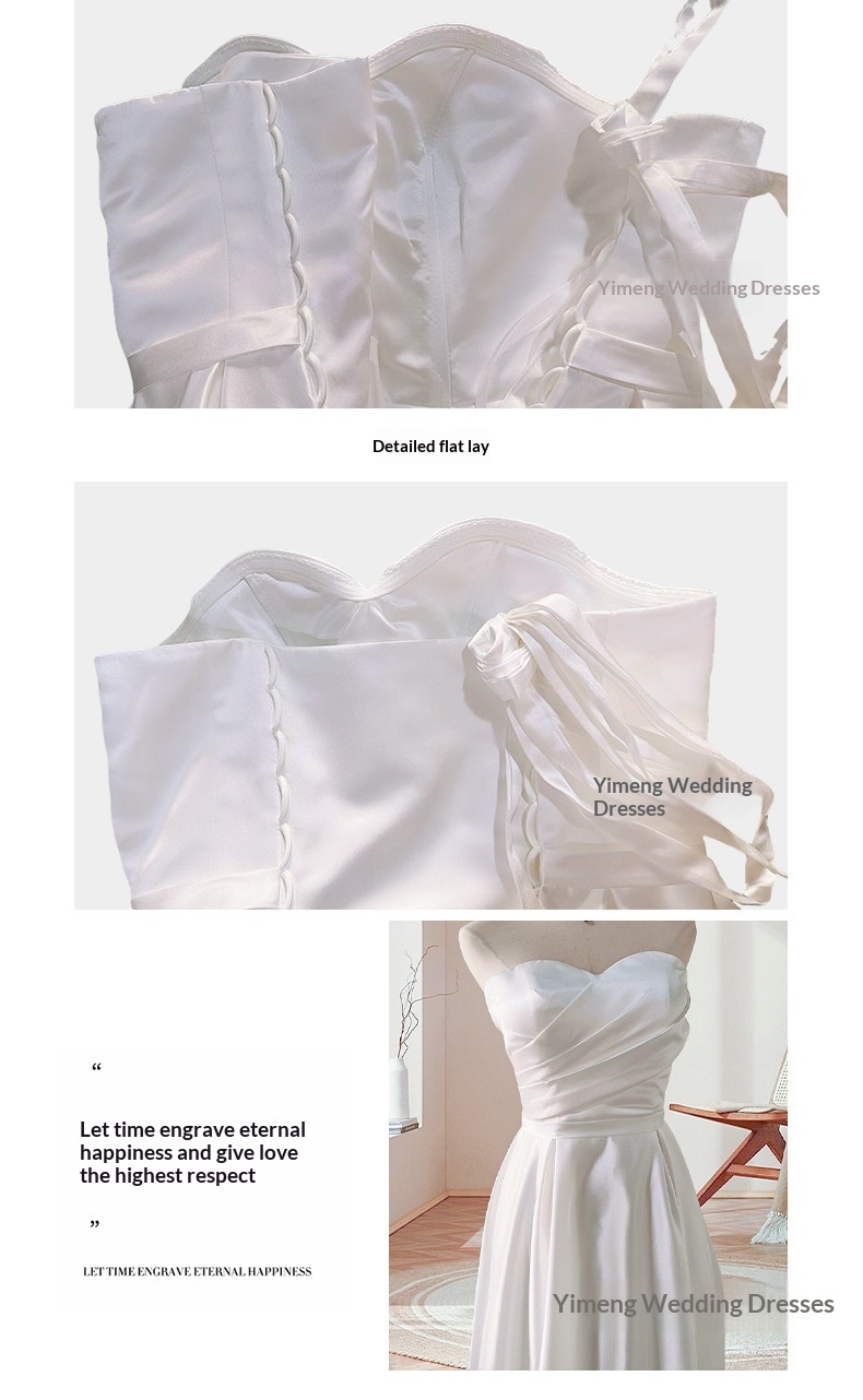 ChicShe ChicShe Franse stijl satijnen trouwjurk, klein, high-end gevoel, petite strapless bruidsjurk, lichte receptiejurk_voghion.com