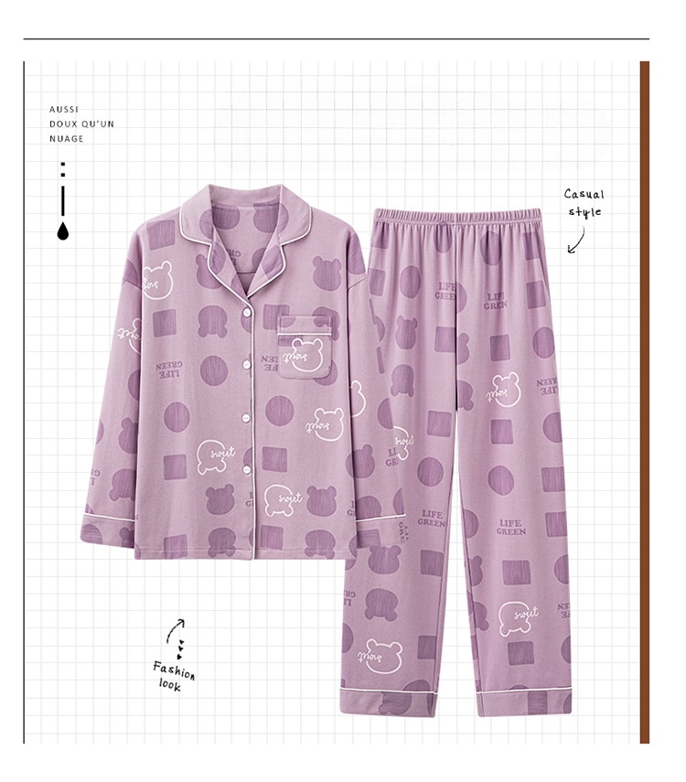 Pigiama da donna ChicShe, primavera e autunno, in puro cotone, con maniche a cardigan e pantaloni lunghi, set casual, ampio, indossabile, un pezzo_voghion.com