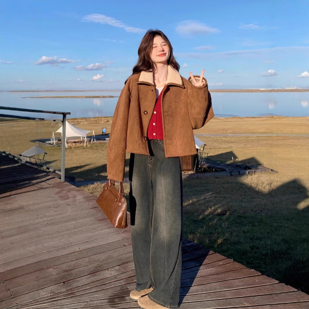 Women's Clothing Women's Reversible Sheepskin Coat Women, Autumn 2025 New Thickened Short Suede Coat For Early Winter_voghion.com