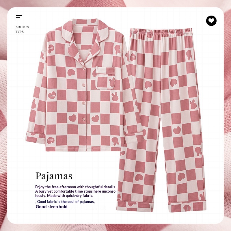 Pigiama da donna ChicShe, primavera e autunno, in puro cotone, con maniche a cardigan e pantaloni lunghi, set casual, ampio, indossabile, un pezzo_voghion.com