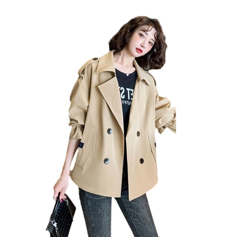 Women's Clothing Elegant Short Trench Coat For Women Korean Style Suit Collar Long Sleeve Top 2024 Spring Autumn New Loose Casual Jacket_voghion.com