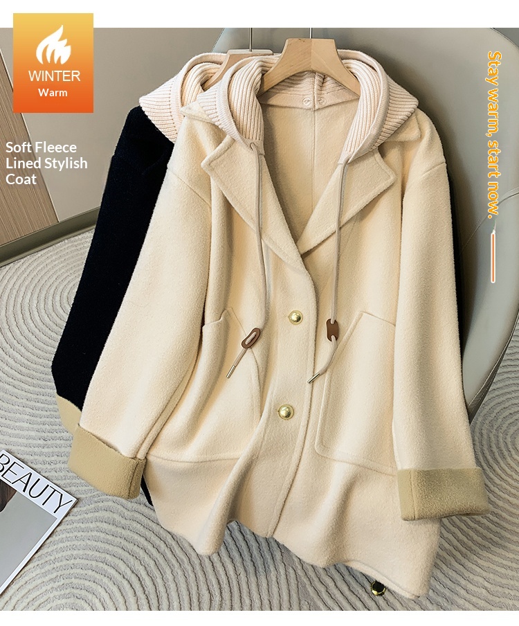 2025 Women's Clothing Women's Mid-Length Hooded Coat, Thickened Spring And Autumn, Size, High-End Elegant Wool Overcoat For Plus Size_voghion.com