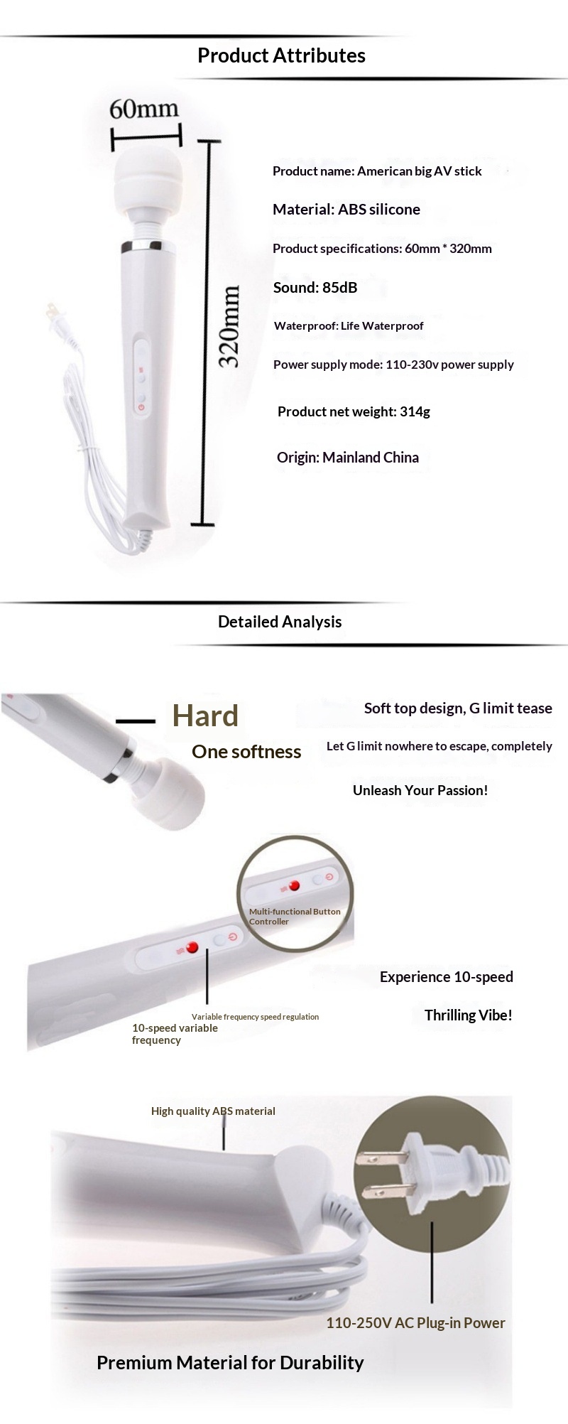 Eros Lab Cross-Border Charging US Big AV Vibrator Direct Insertion Version Female Masturbation Device 10 Frequency Massage Stick_voghion.com