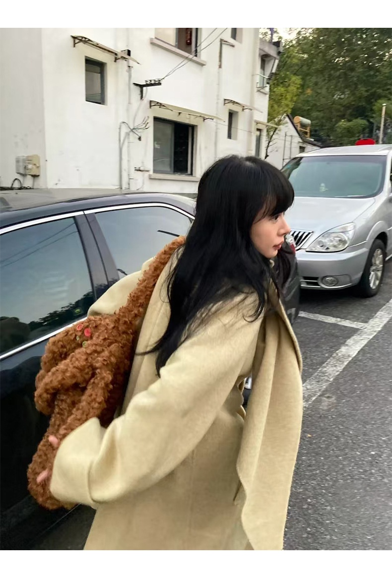 2025 Winter New Korean Style Elegant Stand Slimming Scarf Collar Mid-Length Double-Sided Wool Coat For Women_voghion.com