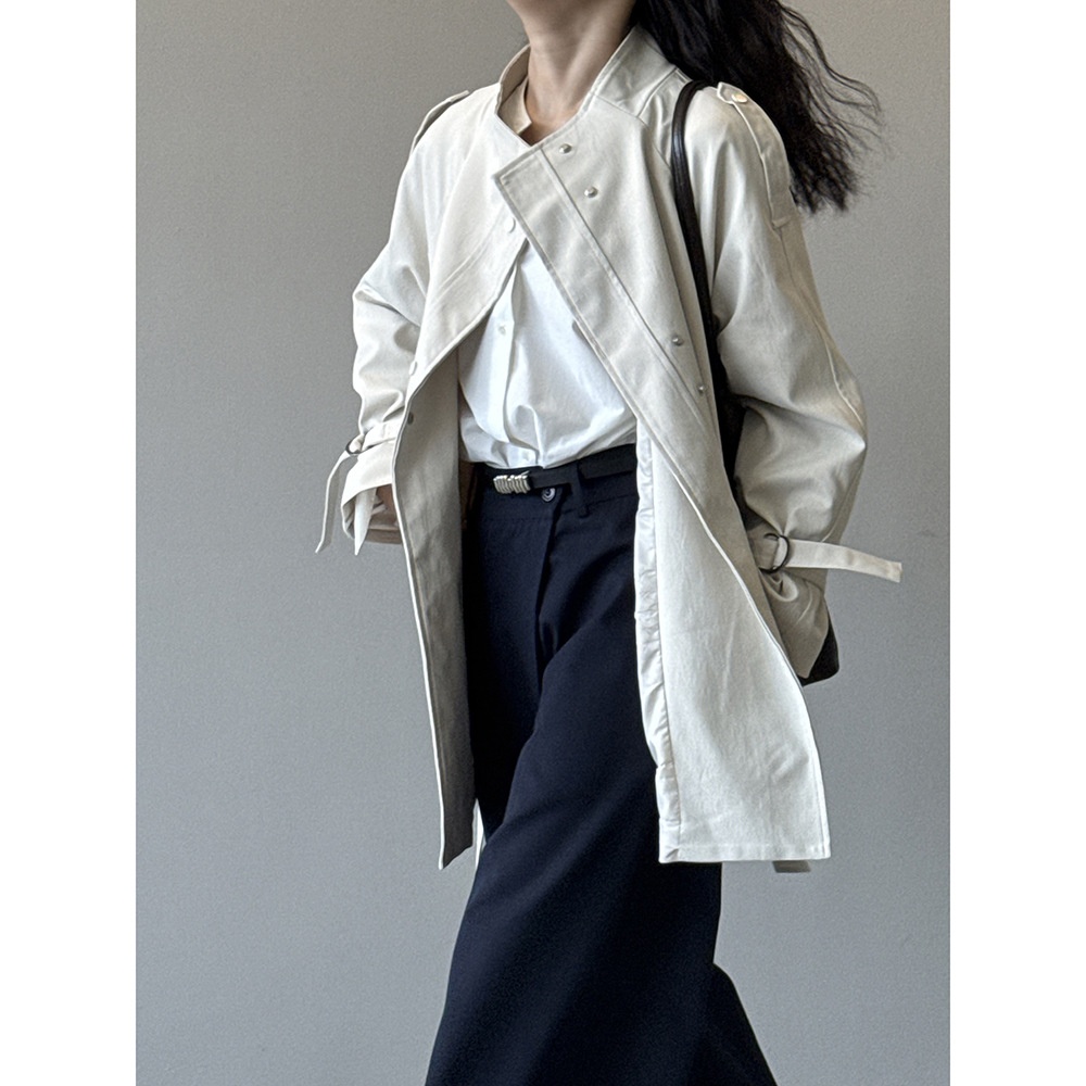 Women's Clothing Women's Clothing Yanshuang British Style Stand Collar Trench Women, Loose Casual Tie Waist Short Coat For Autumn 82585_voghion.com