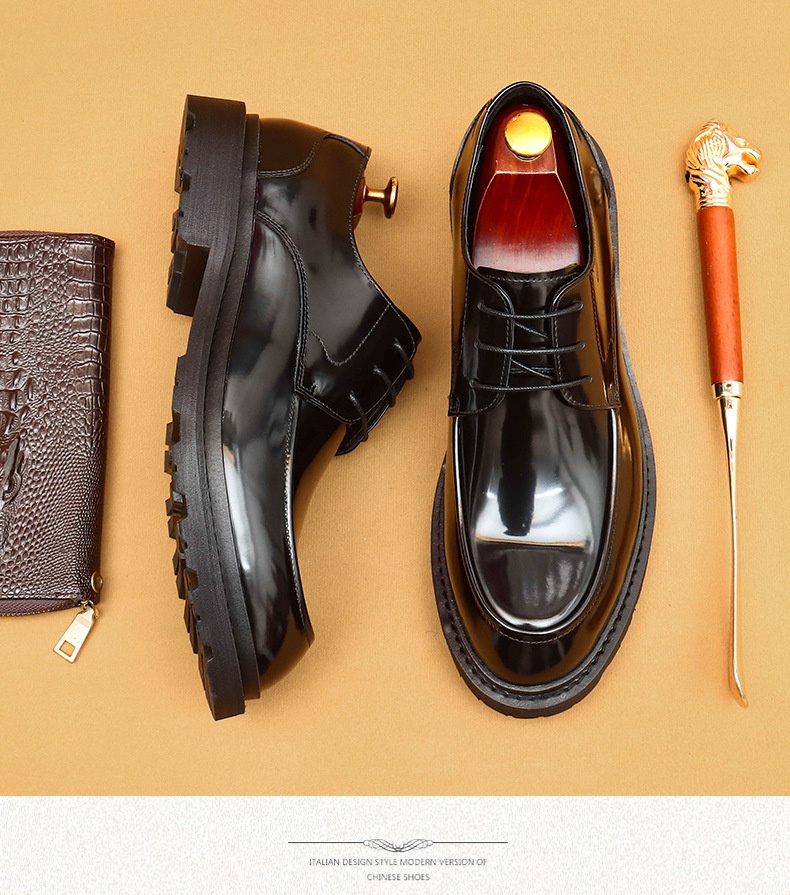 Voyage Voyage Cross-Border Men's Genuine Formal British Derby Patent Leather Glossy Business Shoes_voghion.com