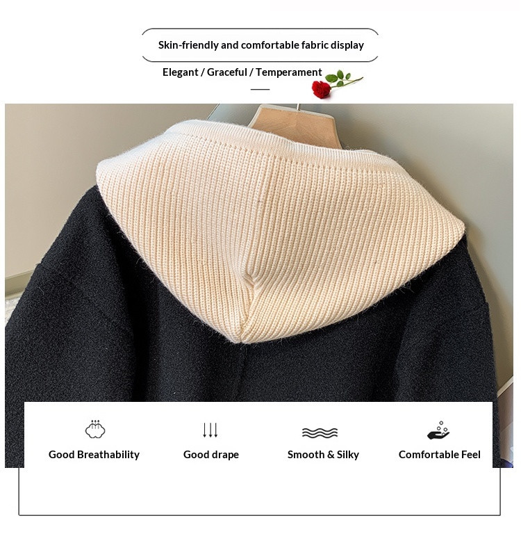 2025 Women's Clothing Women's Mid-Length Hooded Coat, Thickened Spring And Autumn, Size, High-End Elegant Wool Overcoat For Plus Size_voghion.com