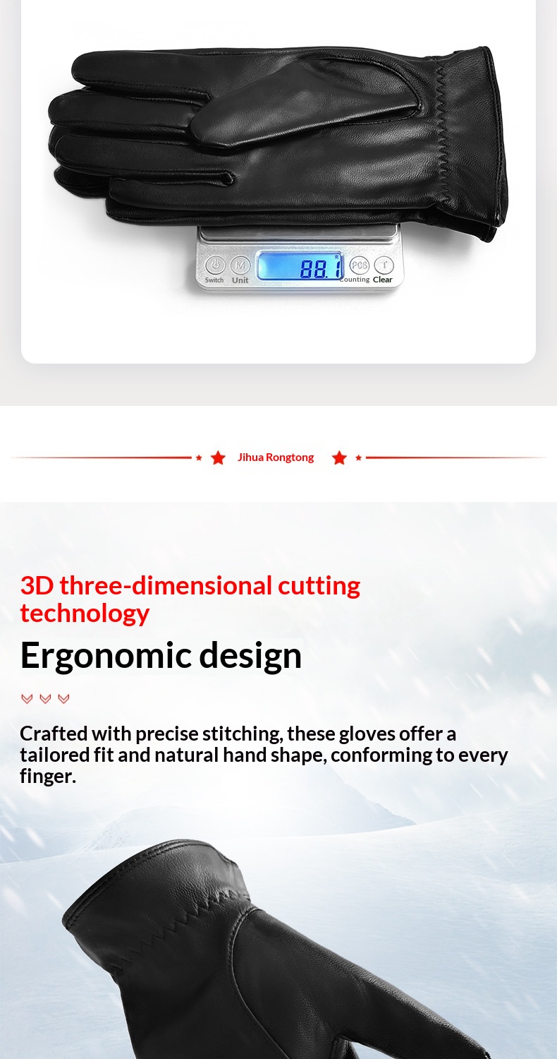 boy Boy Boy Jihua Sheepskin Men Autumn Winter Simple Cycling Warm Leather Windproof Thickened Texture Full Finger Gloves_voghion.com