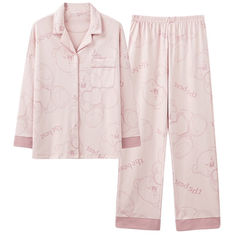 Pigiama da donna ChicShe, primavera e autunno, in puro cotone, con maniche a cardigan e pantaloni lunghi, set casual, ampio, indossabile, un pezzo_voghion.com