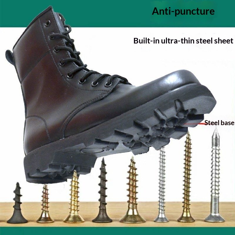 Bottes de travail montantes en cuir de vachette imperméables à embout en acier, respirantes et tactiques, idéales pour l'entraînement au combat en extérieur. Modèle spécial de type Martin._voghion.com