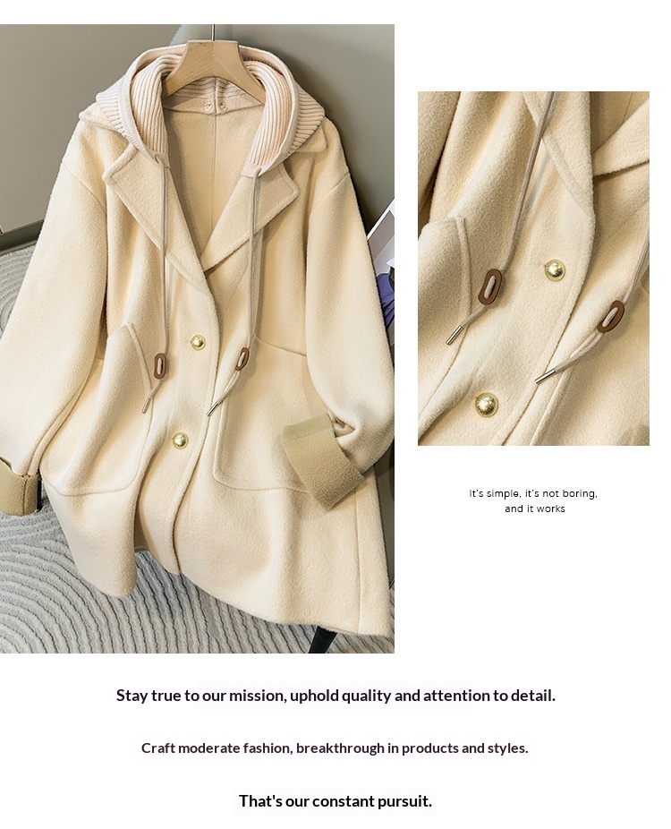 2025 Women's Clothing Women's Mid-Length Hooded Coat, Thickened Spring And Autumn, Size, High-End Elegant Wool Overcoat For Plus Size_voghion.com