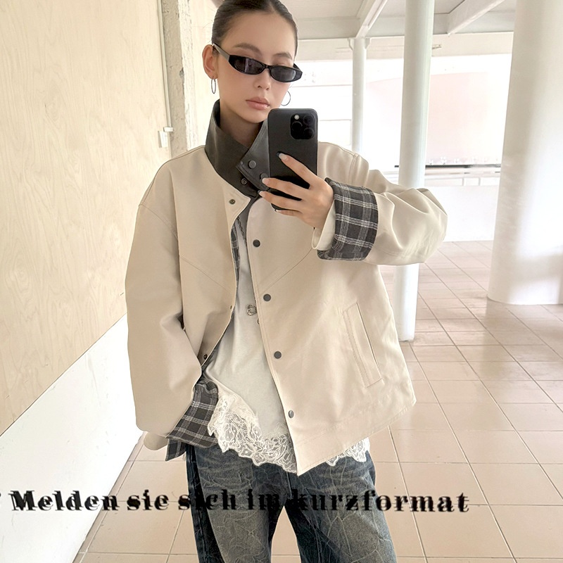 Globelle Women's Clothing Women's Clothing MMFISH Fashionable Street Style Retro Reversible Plaid Mid-Length Trench Coat Oversized Workwear Jacket 25W492_voghion.com