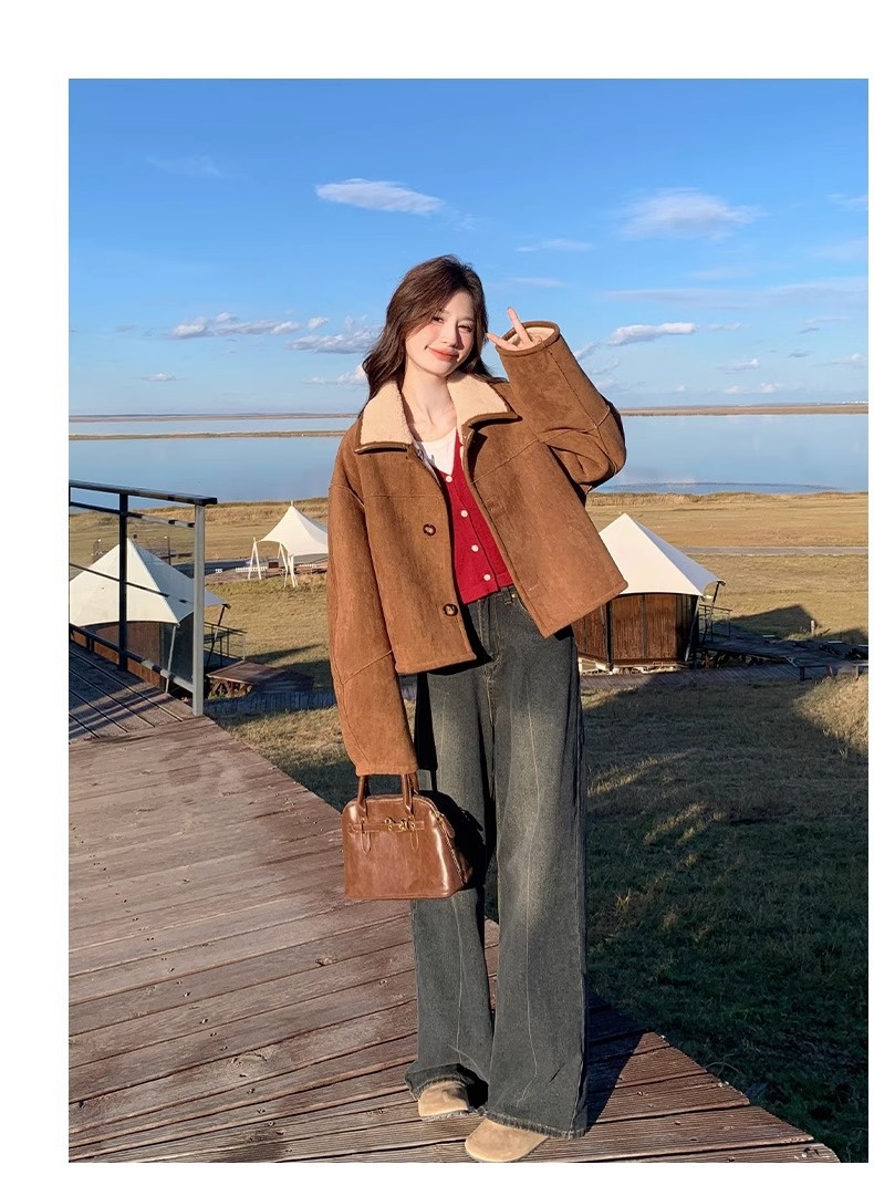 Women's Clothing Women's Reversible Sheepskin Coat Women, Autumn 2025 New Thickened Short Suede Coat For Early Winter_voghion.com