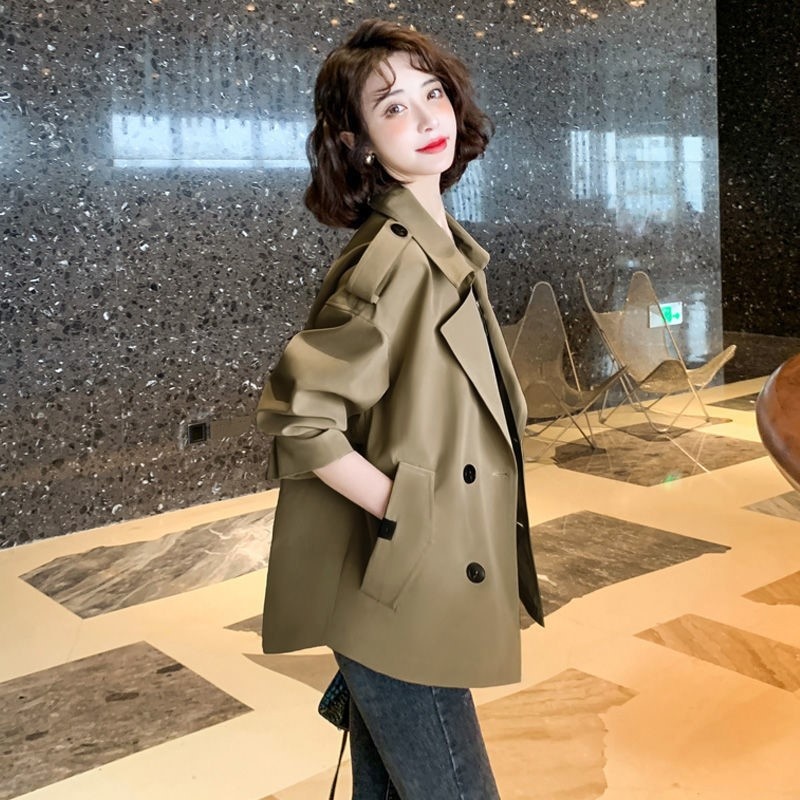 Women's Clothing Elegant Short Trench Coat For Women Korean Style Suit Collar Long Sleeve Top 2024 Spring Autumn New Loose Casual Jacket_voghion.com