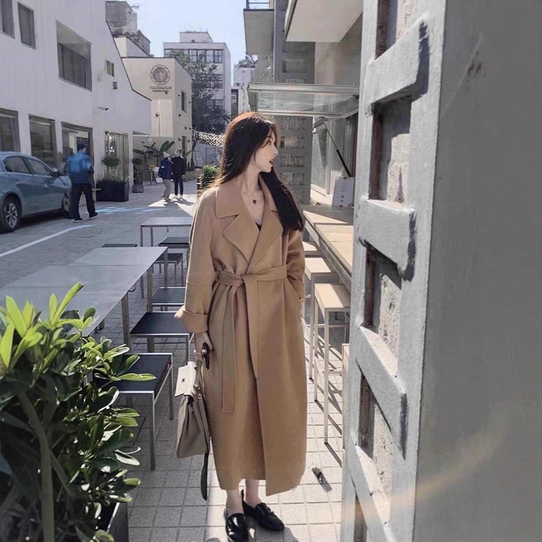 Women's Clothing Double-Sided For Women, Autumn And Winter 2025, Petite Cashmere Long Red Lace-Up 100% Wool Coat_voghion.com