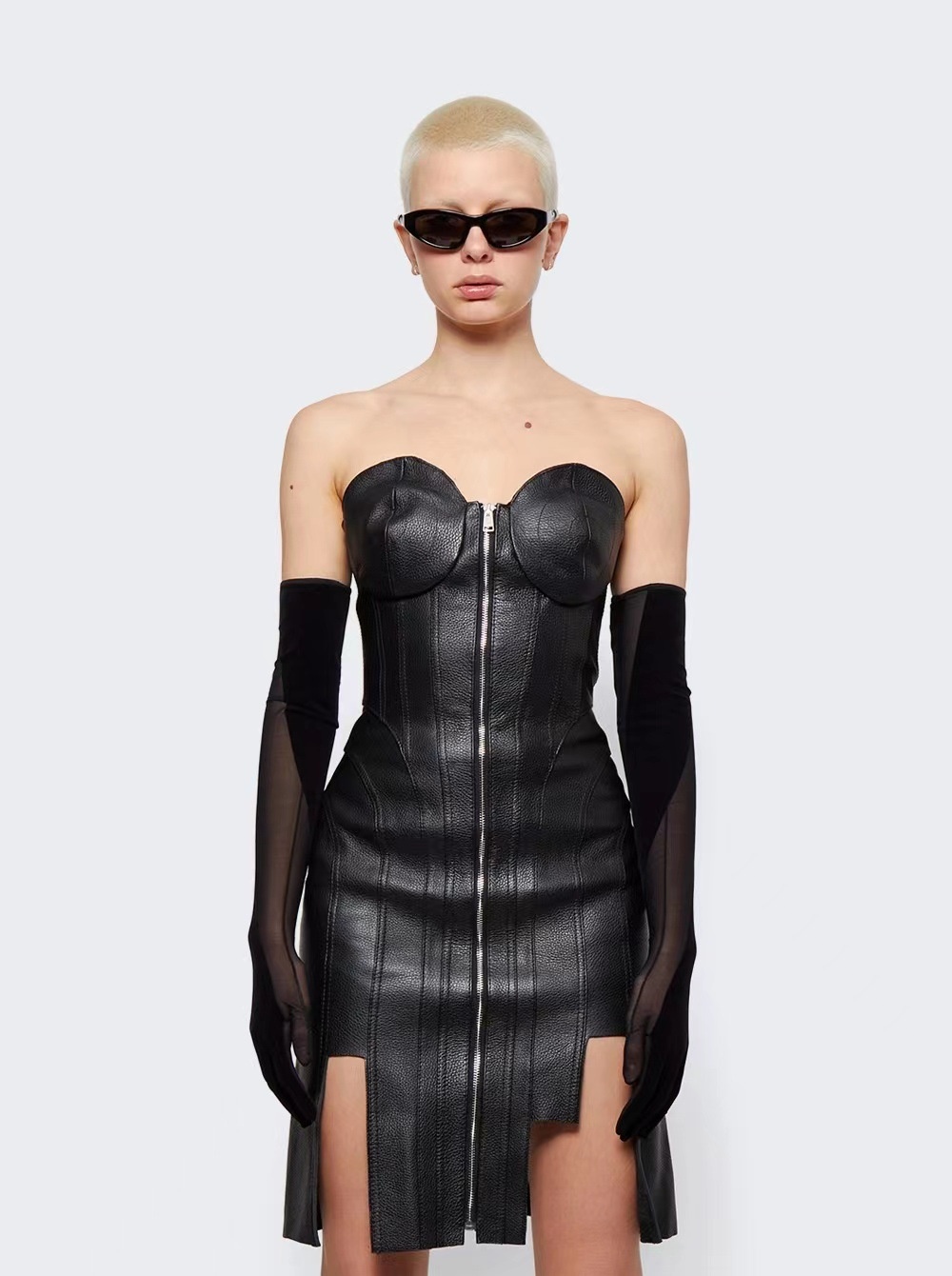 ChicShe ChicShe Haut tube noir moulant en cuir PU pour femme, style européen et américain, robe de soirée élégante et fuselée, best-seller_voghion.com