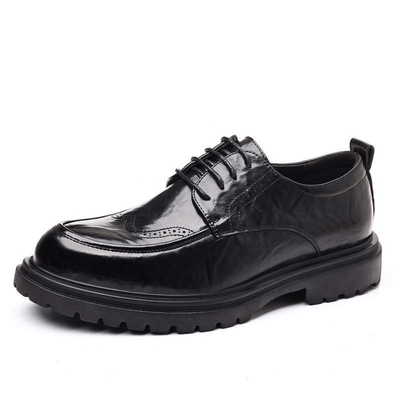 WalkPrime Leather New Business Formal British Style Casual Brogue Black Men's Live Wedding Groom Shoes_voghion.com