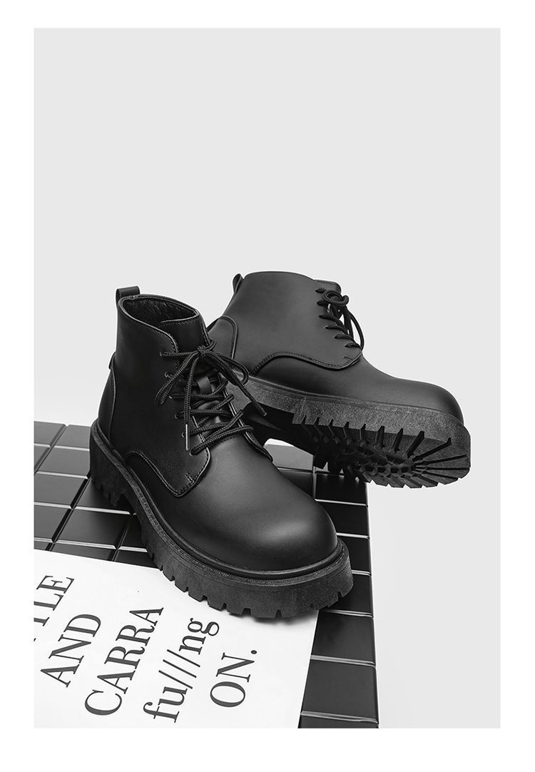 Bottes montantes Derby à gros bout, style britannique et hongkongais, en cuir noir, pour homme, rehaussantes, idéales pour le travail._voghion.com