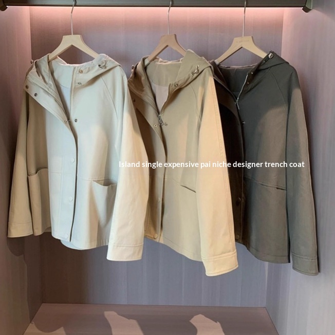 2025 Autumn Women's Clothing Women's Clothing WTHEONE High-Quality Tencel Cotton Oversized Slimming Petite Short Hooded Trench Coat Jacket_voghion.com