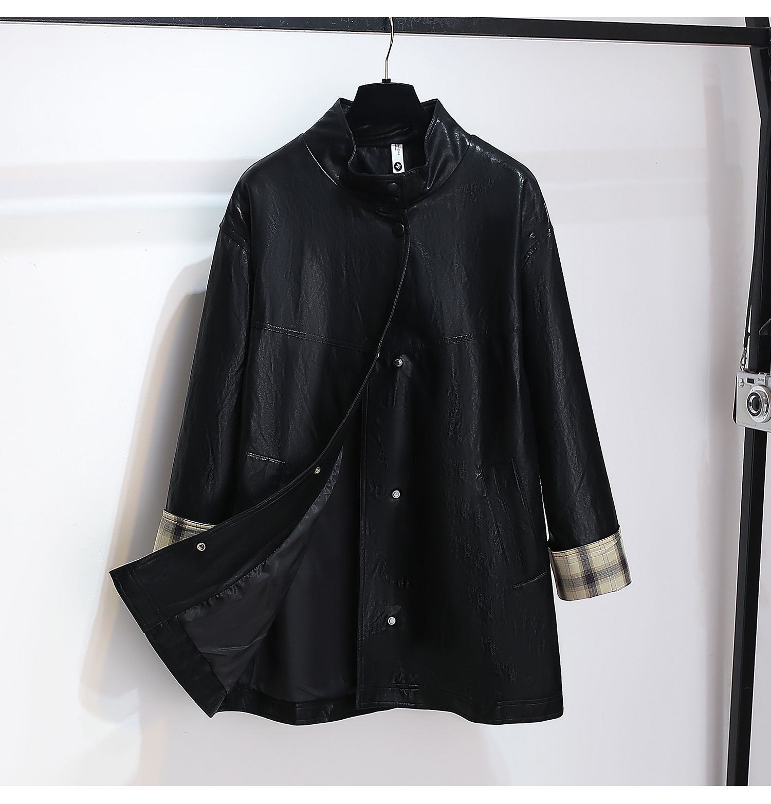 Women's Clothing Women's Clothing Melard Coffee Color Stand Collar PU Leather Trench Coat For Women, Mid-Length, 2025 Early Autumn New, Stylish_voghion.com