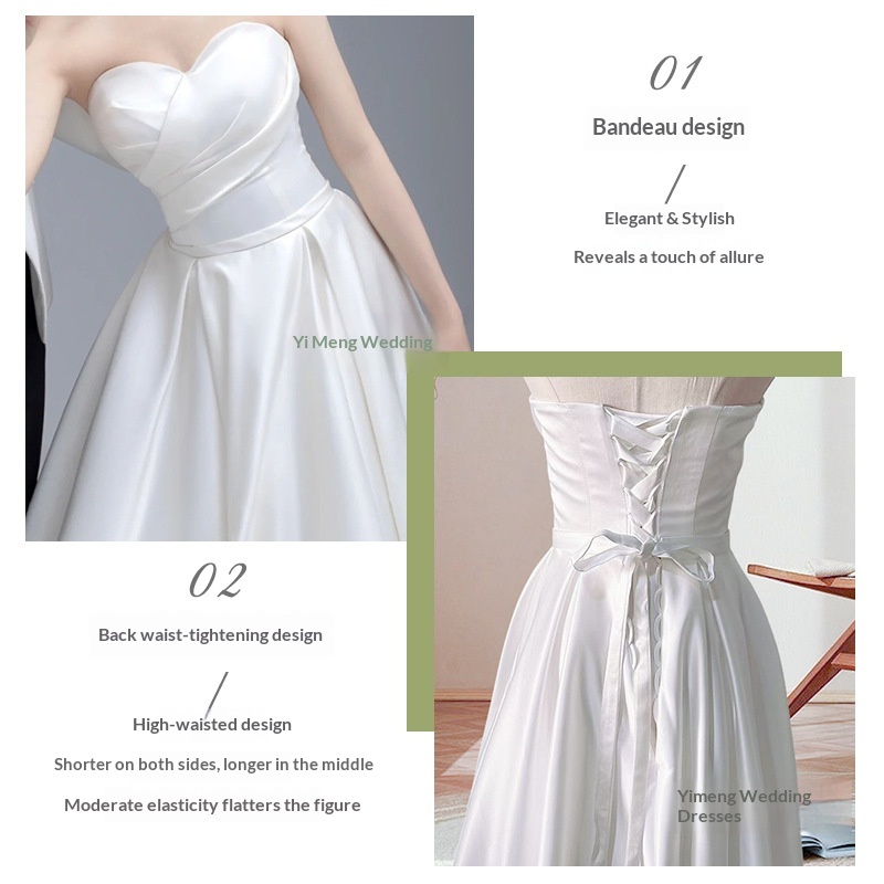 ChicShe ChicShe Franse stijl satijnen trouwjurk, klein, high-end gevoel, petite strapless bruidsjurk, lichte receptiejurk_voghion.com