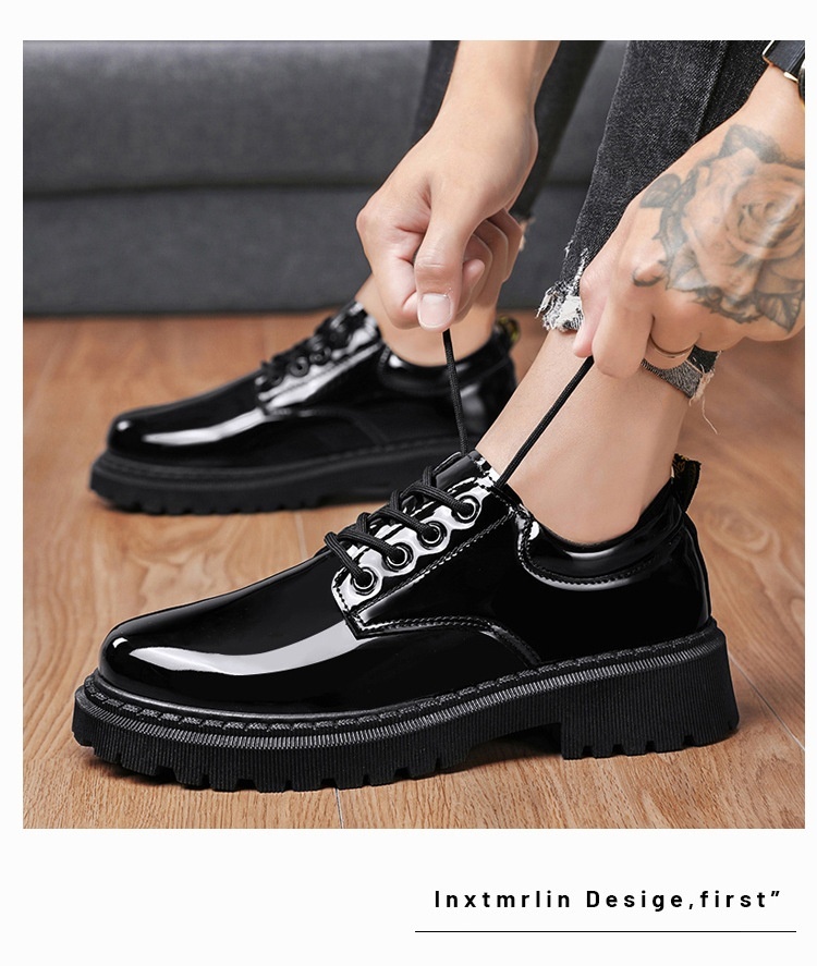 Chaussures Voyage New Korean Style tendance, polyvalentes et élégantes pour hommes, à lacets, décontractées, en cuir noir, style britannique, pour jeunes._voghion.com