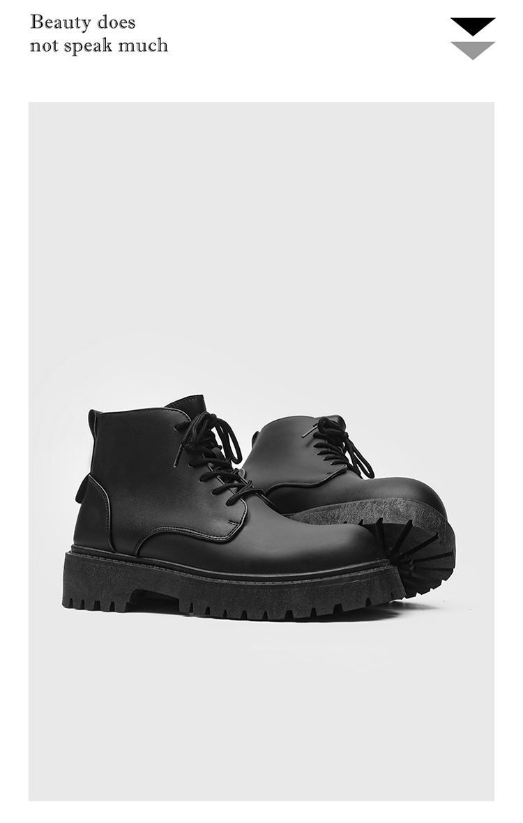 Bottes montantes Derby à gros bout, style britannique et hongkongais, en cuir noir, pour homme, rehaussantes, idéales pour le travail._voghion.com