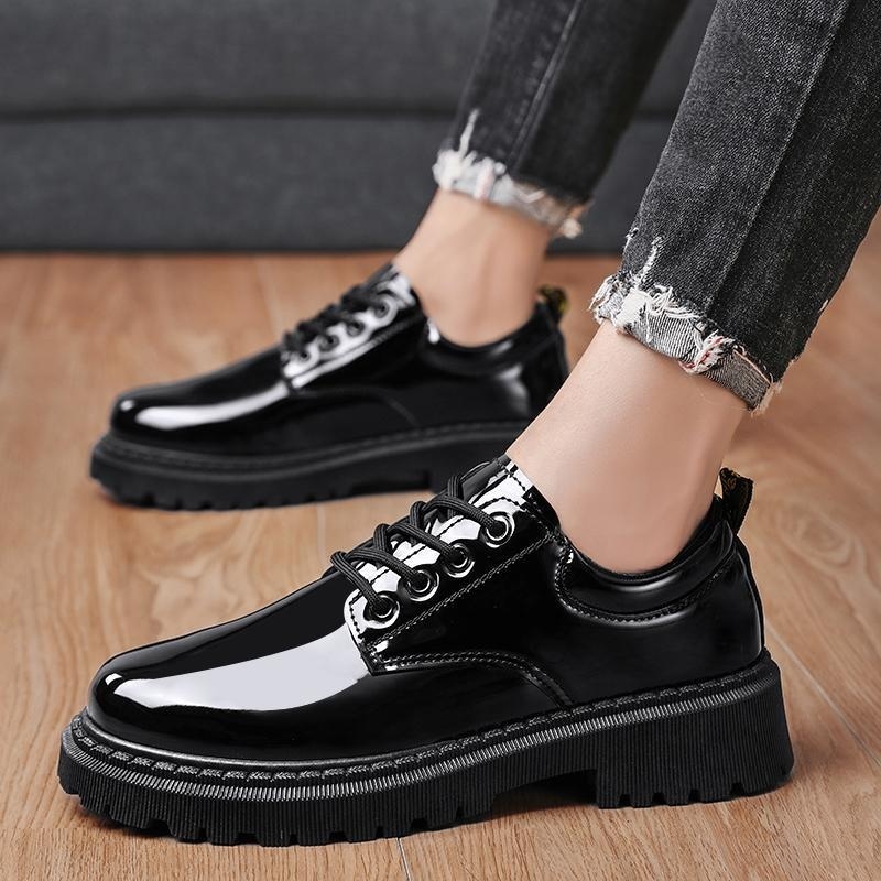 Chaussures Voyage New Korean Style tendance, polyvalentes et élégantes pour hommes, à lacets, décontractées, en cuir noir, style britannique, pour jeunes._voghion.com