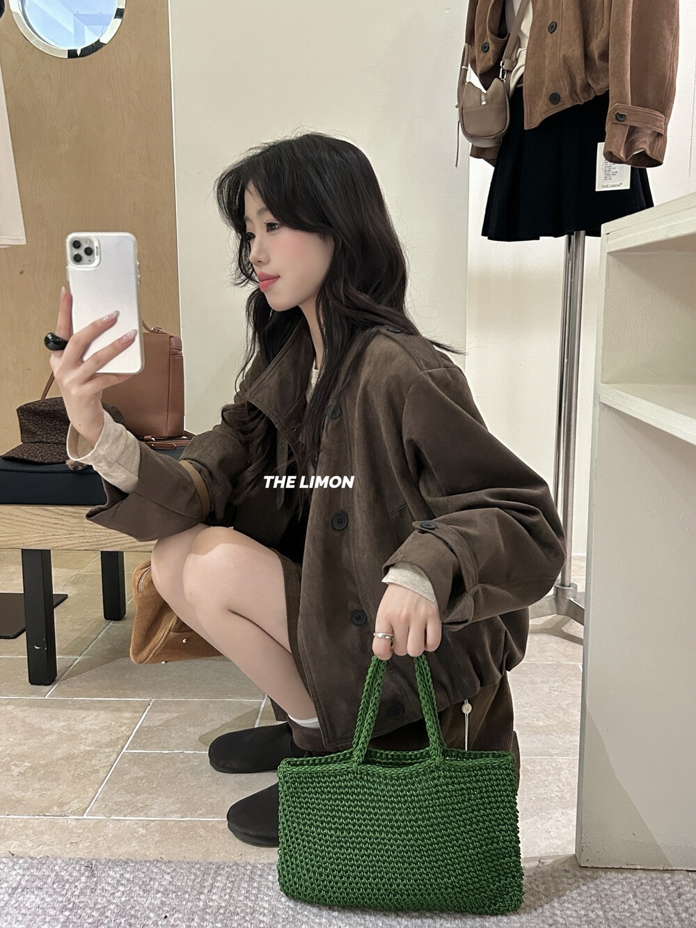 2025 Autumn Women's Clothing The Lemon Green Tea Retro Suede Jacket Coat For Women Stand Collar Short Top_voghion.com